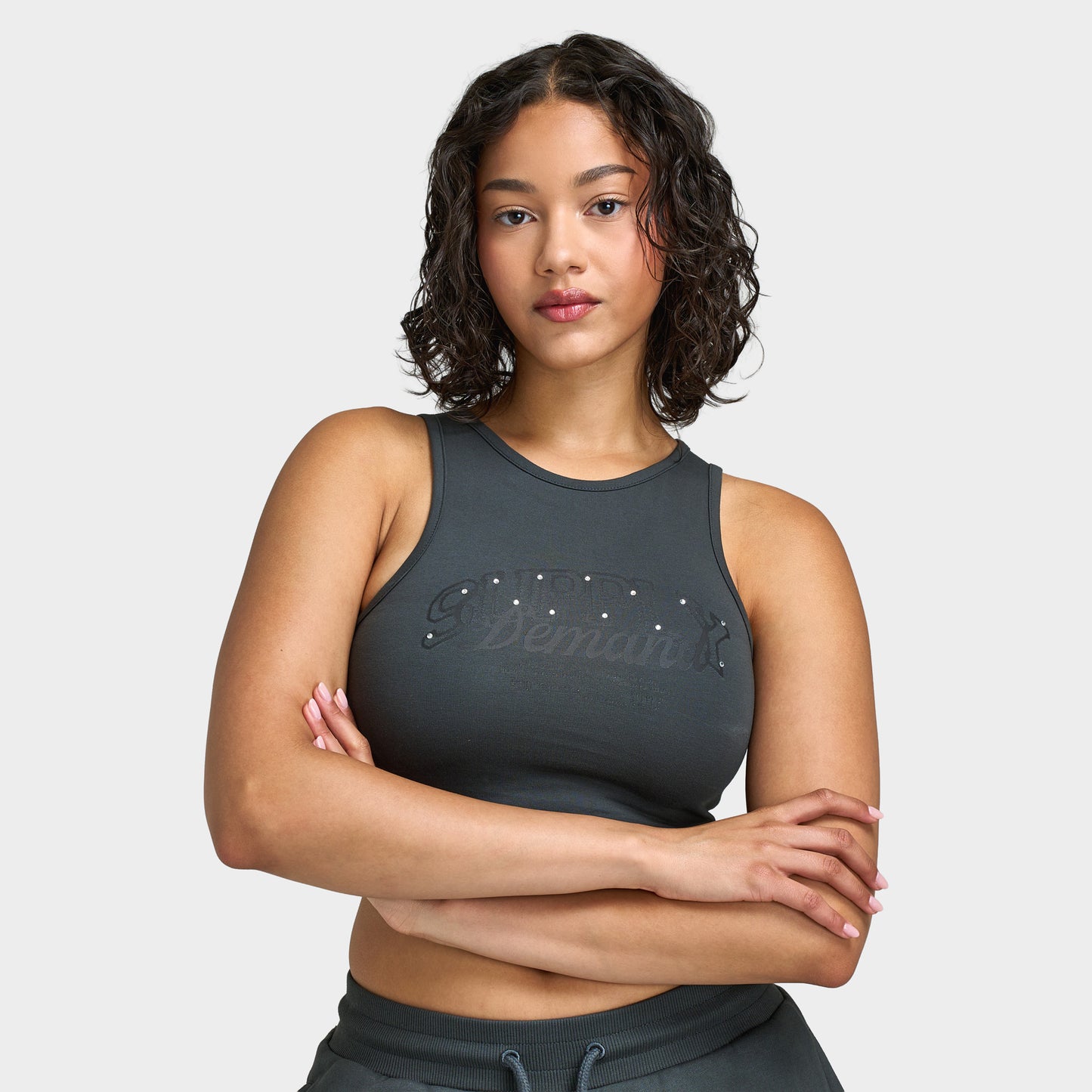 Supply & Demand Women's Spray Tank / Dark Grey With Diamantes