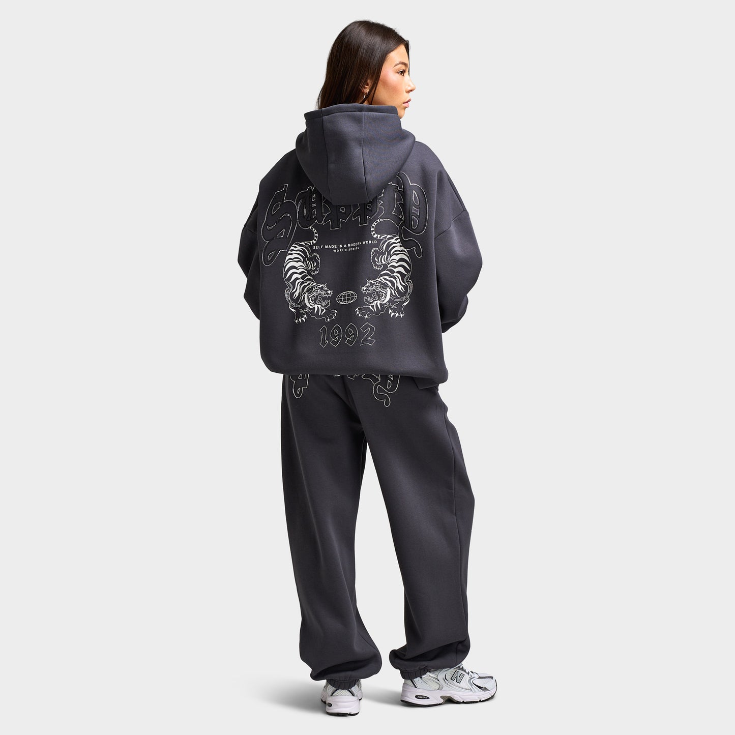 Supply & Demand Women's Heather Full Zip Hoodie Black Sand / Rhinestones Keyline