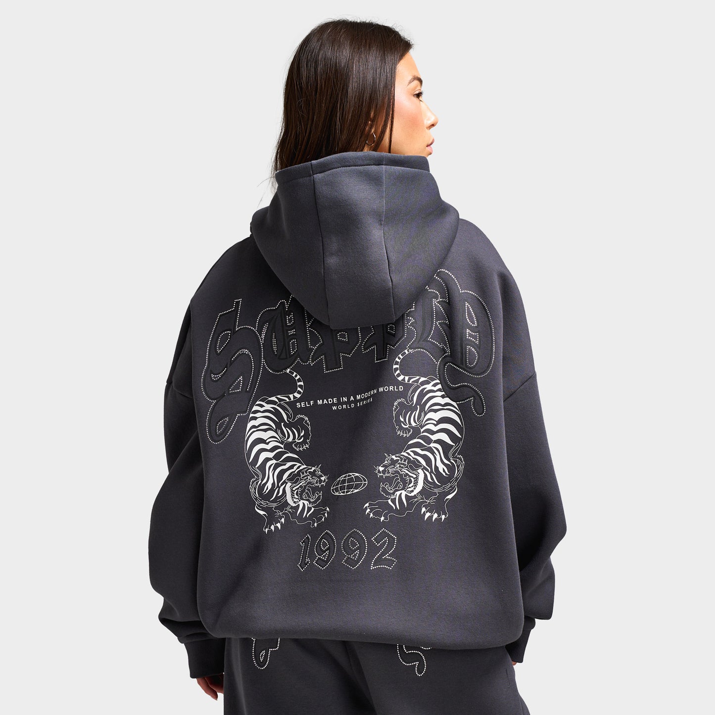Supply & Demand Women's Heather Full Zip Hoodie Black Sand / Rhinestones Keyline