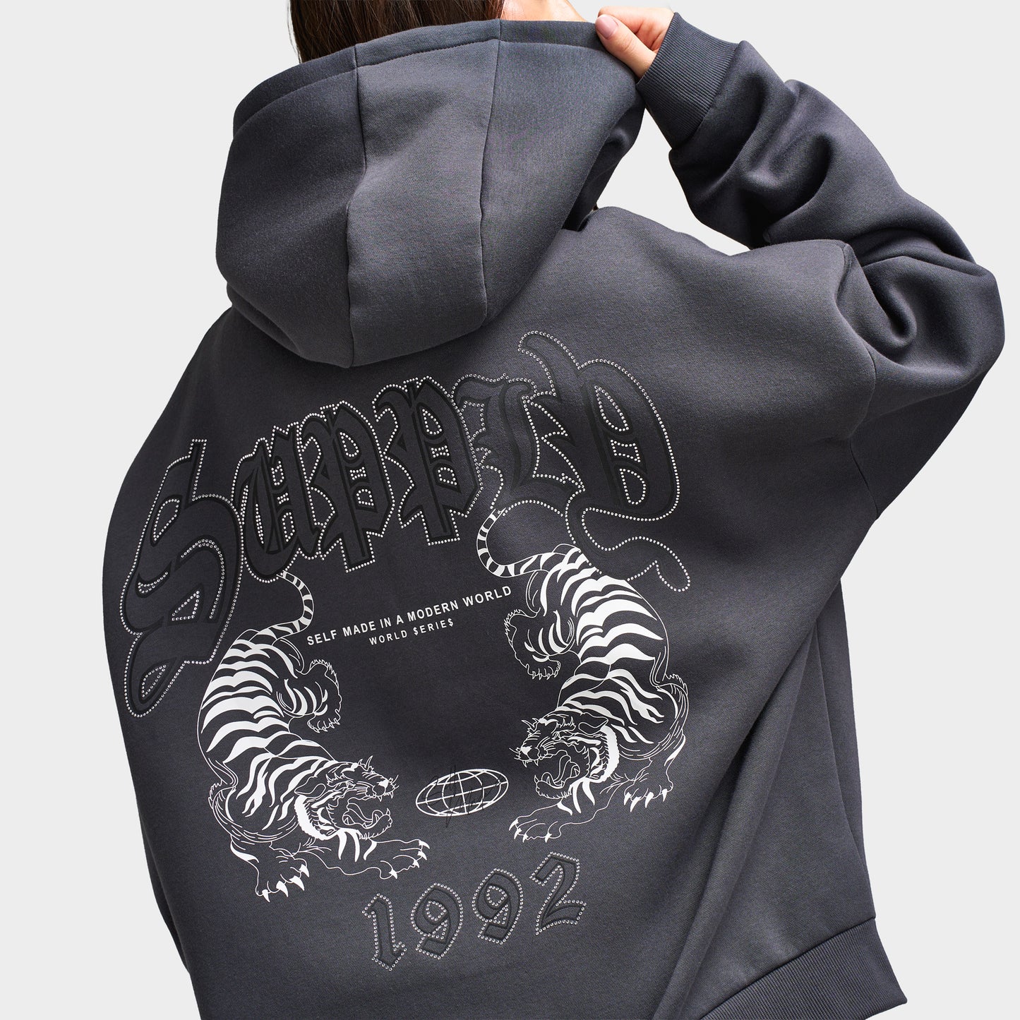 Supply & Demand Women's Heather Full Zip Hoodie Black Sand / Rhinestones Keyline