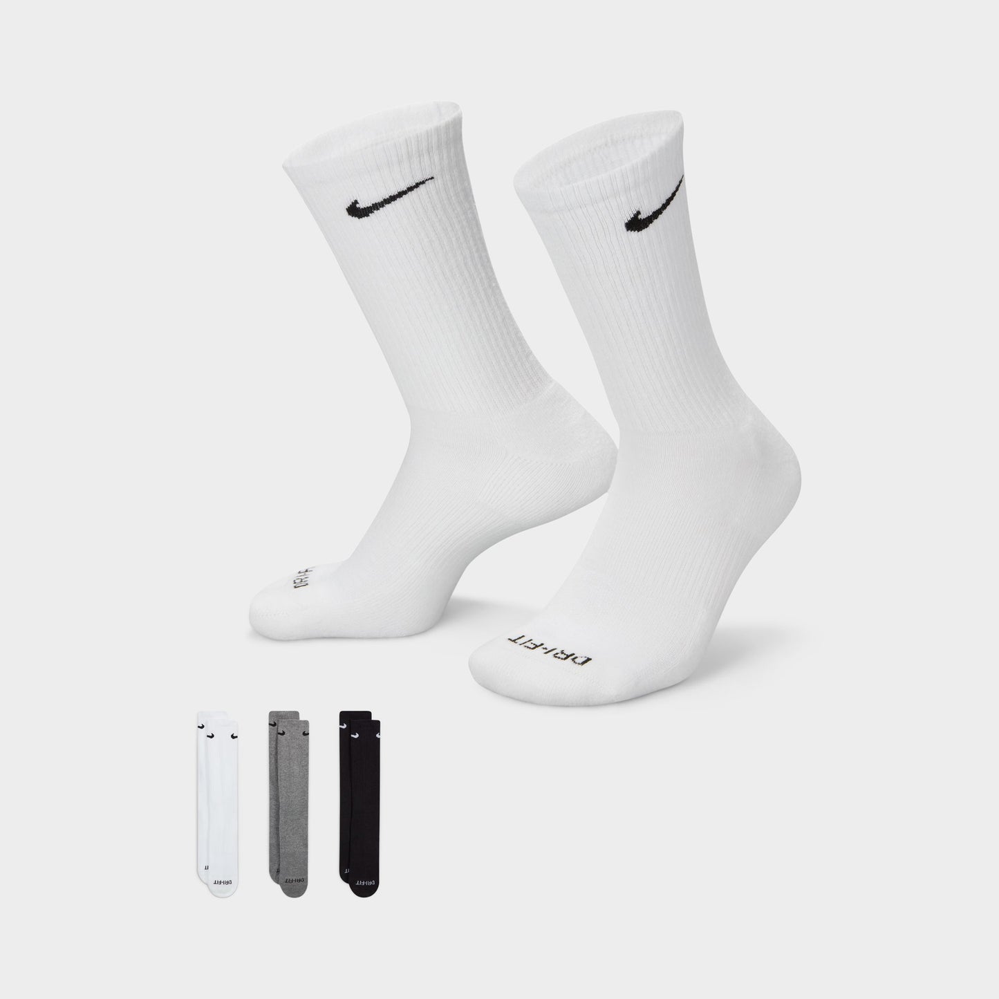 Nike Everyday Plus Cushioned Training Crew Socks (3-Pack) Black / White - Grey