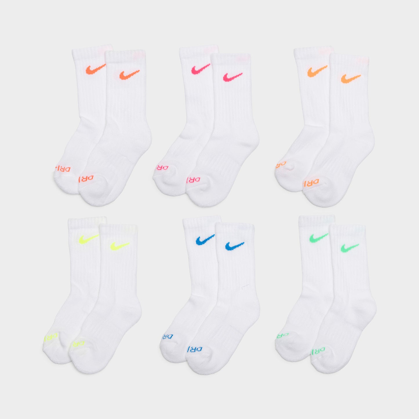 Nike Children's Performance Crew Socks (6 PK) White / Multi