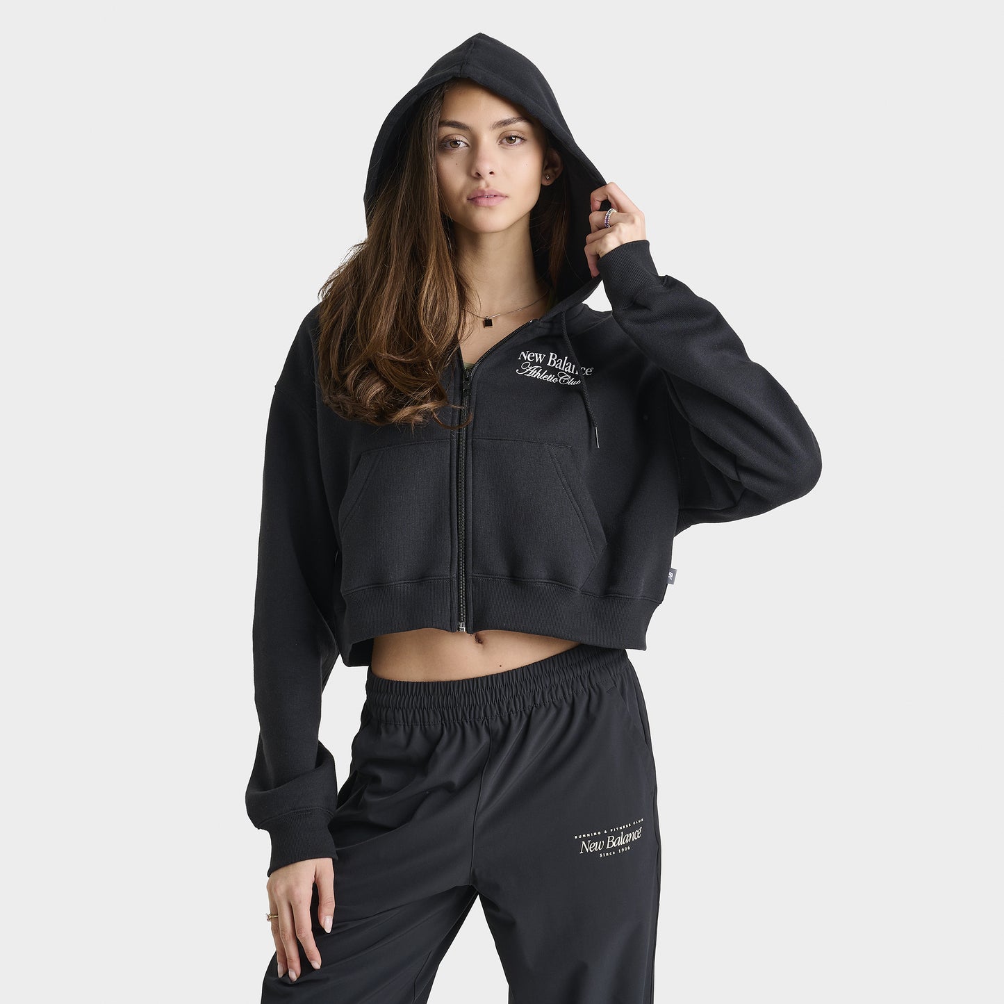 New Balance Women's Linear Crop Full Zip Hoodie Black