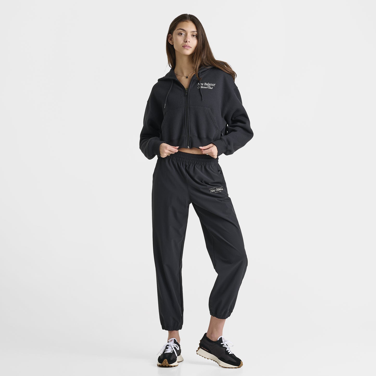 New Balance Women's Linear Crop Full Zip Hoodie Black