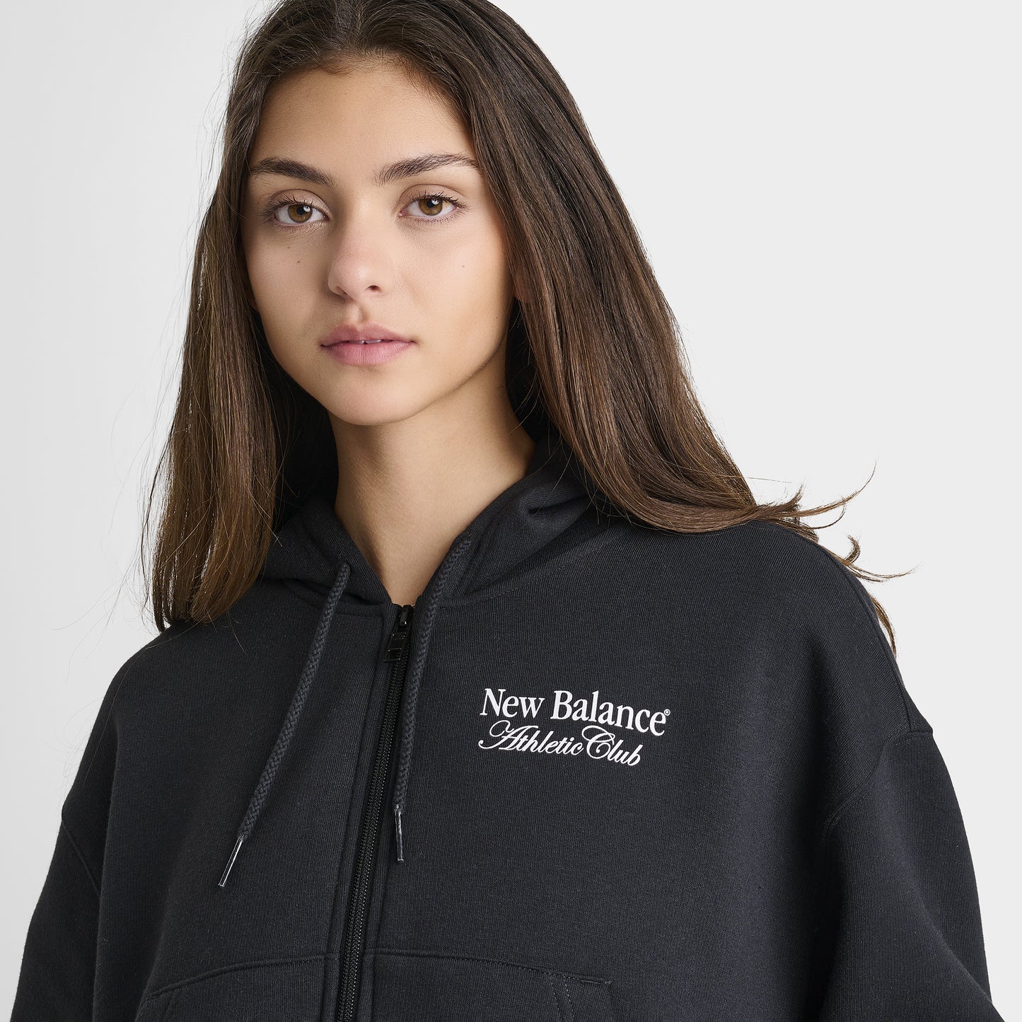 New Balance Women's Linear Crop Full Zip Hoodie Black