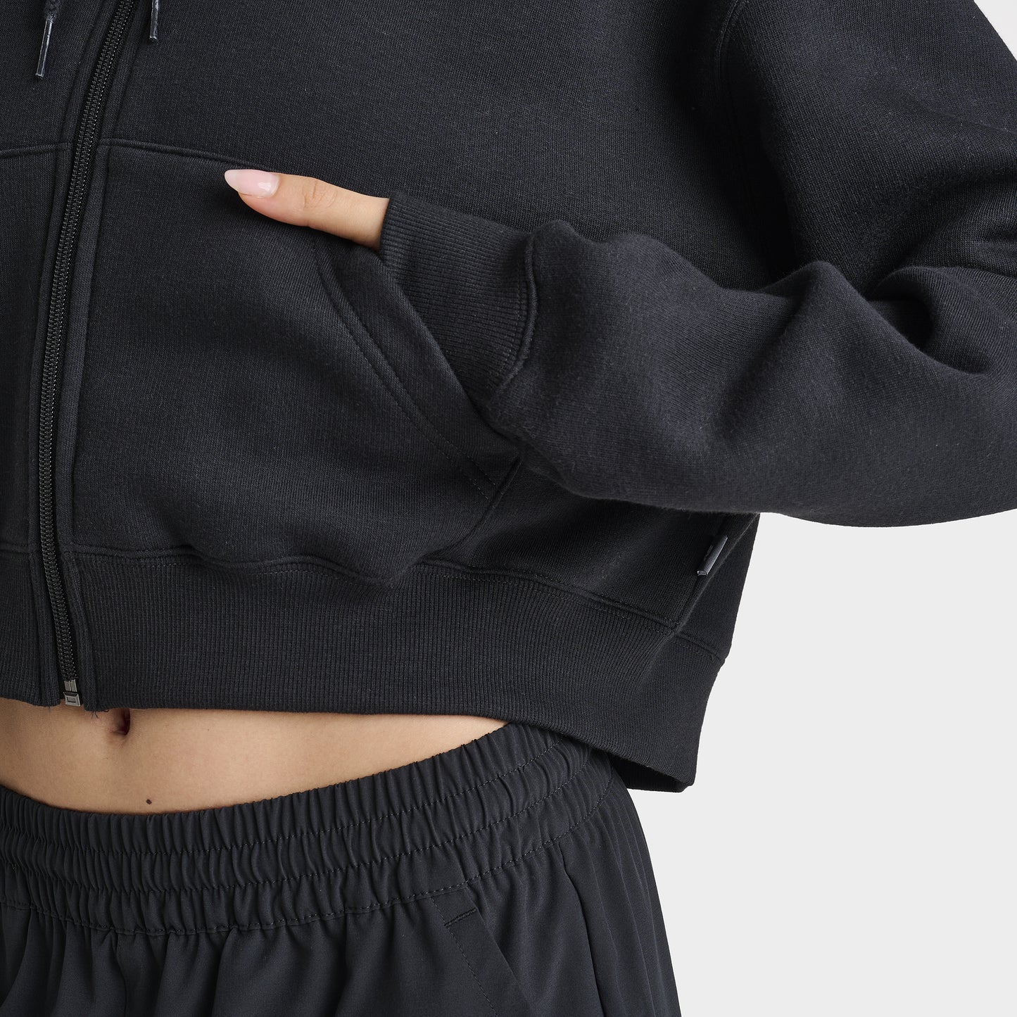 New Balance Women's Linear Crop Full Zip Hoodie Black