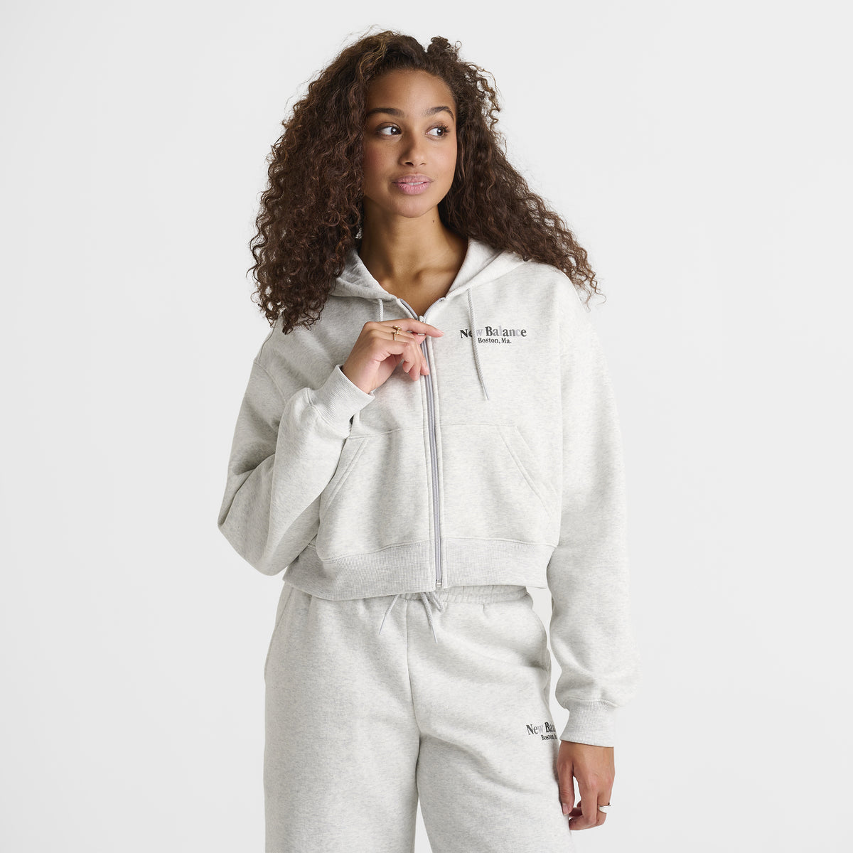ask New Balance Women's Tone Crop Full Zip Hoodie Ash Heather