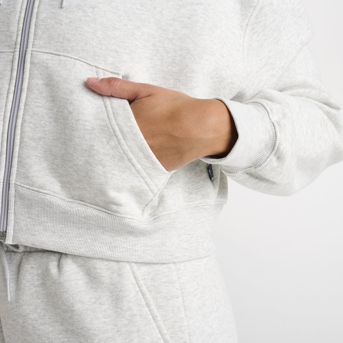New Balance Women's Tone Crop Full-Zip Hoodie Ash Heather / Black