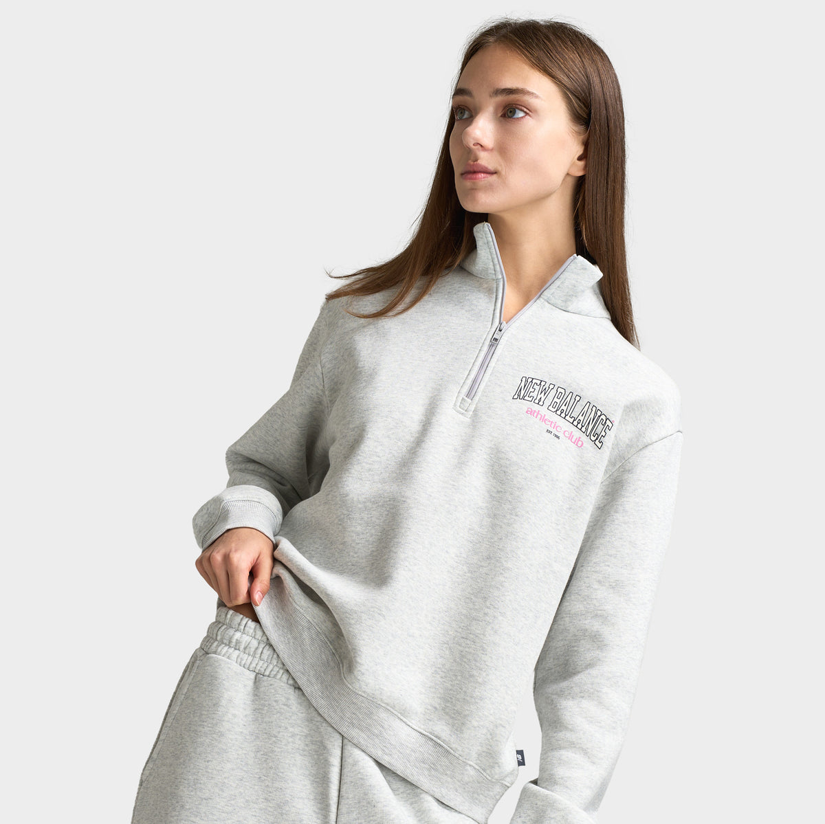 New Balance Universitaire Chandail Quart Zip / Gris Cendré Chiné