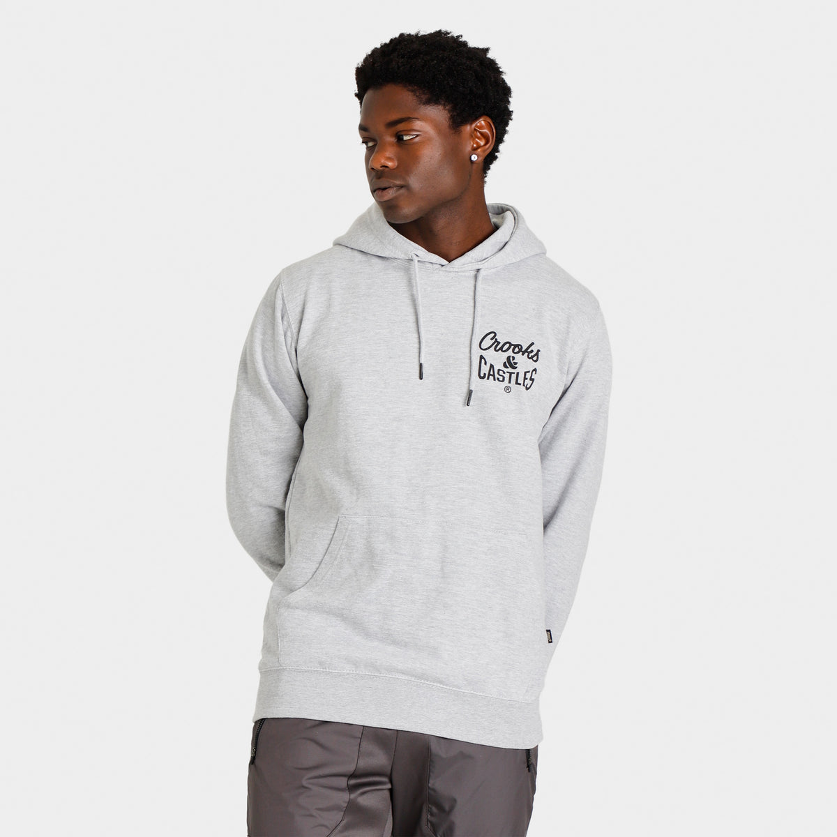 Crooks Castles Reverse Core Logo Pullover Hoodie Heather Grey JD Sports