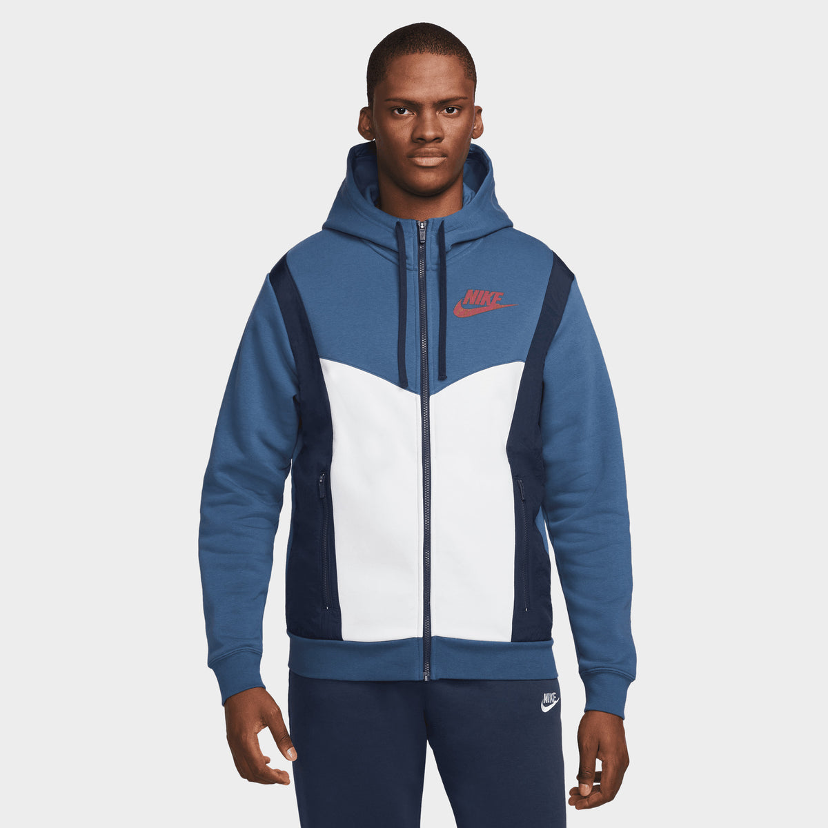 Nike Sportswear Hybrid Full Zip Fleece Hoodie Mystic Navy White