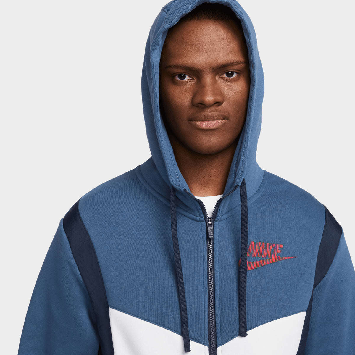 Nike Sportswear Hybrid Full Zip Fleece Hoodie Mystic Navy White