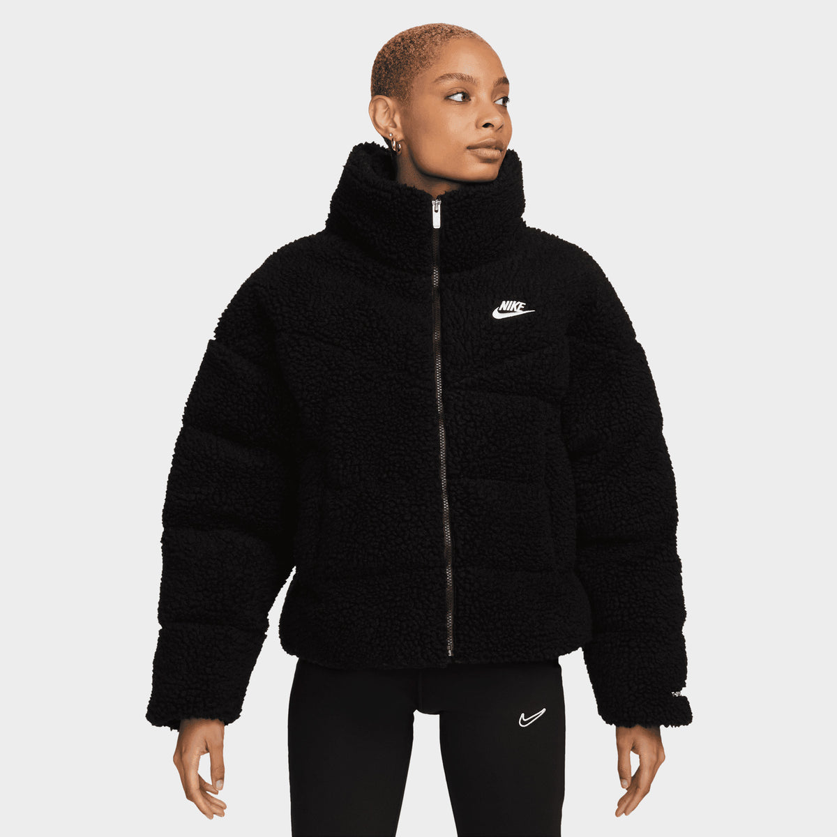 Nike Women's Sportswear Therma-FIT City Series Synthetic Fill High-Pile  Fleece Jacket Black / Black - White