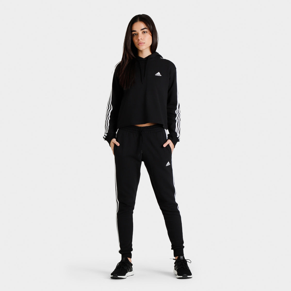 adidas,Womens,Essentials 3-Stripes French Terry Wide Pants,Black/White,Large  : : Clothing, Shoes & Accessories