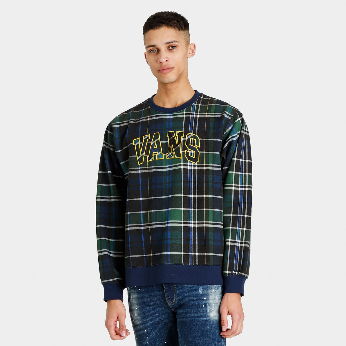 Plaid crew neck sweatshirt cheap