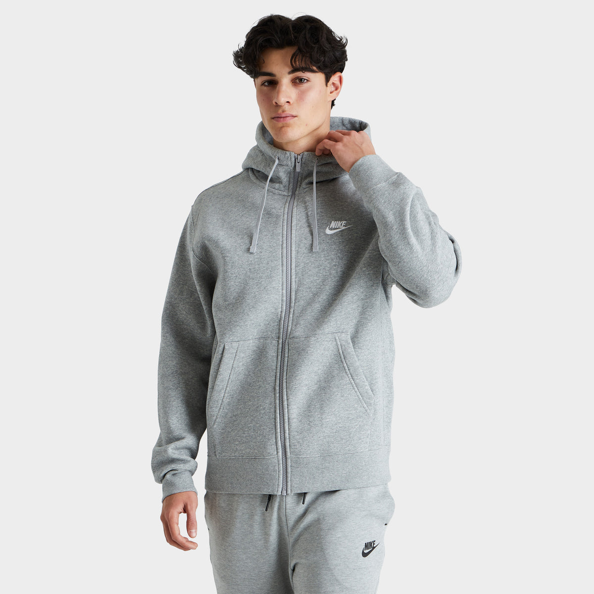 Nike Sportswear Club Fleece Full-Zip Hoodie Dark Grey Heather / Matte  Silver - White