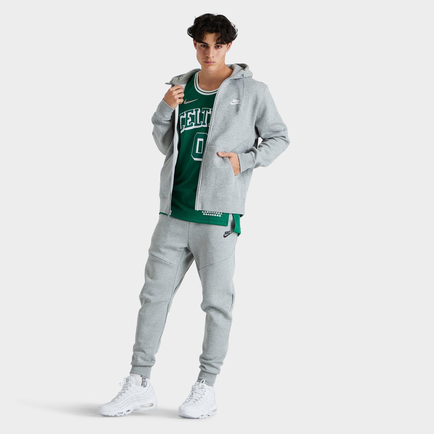 Nike Sportswear Club Fleece Full-Zip Hoodie Dark Grey Heather / Matte Silver - White