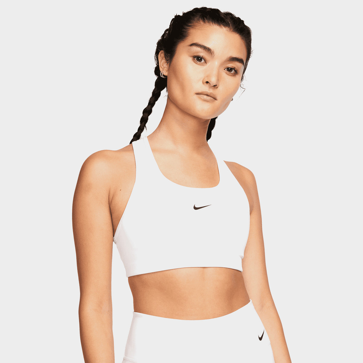 Nike Women’s Dri-FIT Swoosh Medium-Support 1-Piece Pad Sports Bra White /  Black