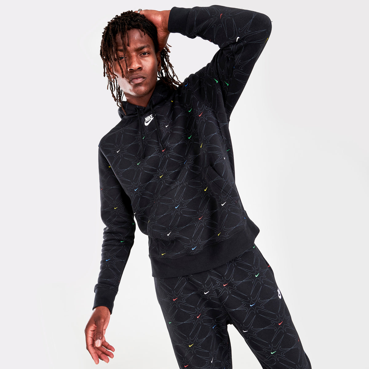 Nike Sportswear Club AOP Fleece Pullover Hoodie Black Team Orange