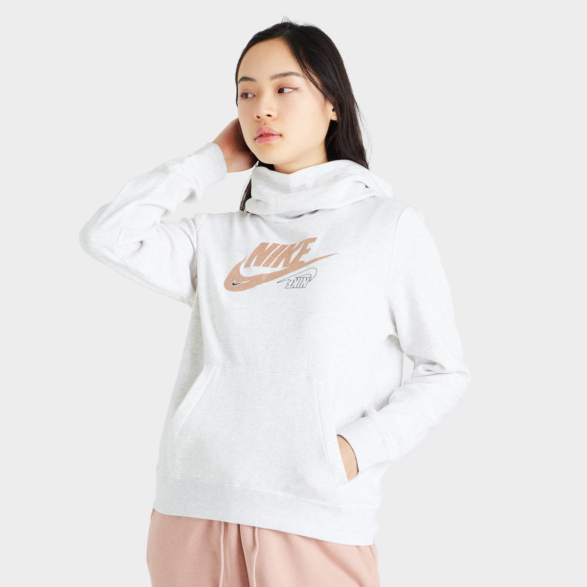 Nike Women s Sportswear Club Fleece Funnel Neck Glitter Pullover