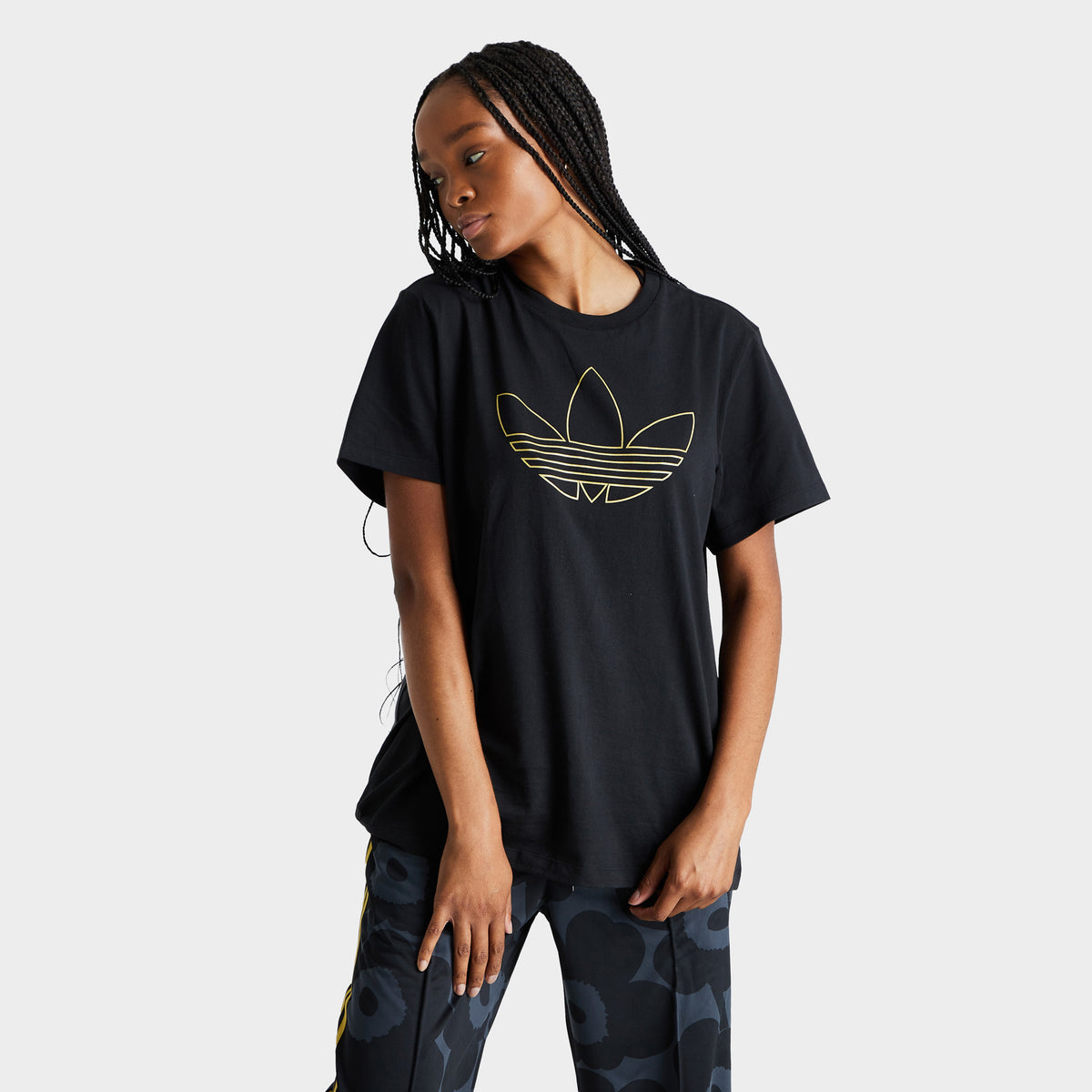 adidas Originals Women s Golden Trefoil T shirt Black JD Sports