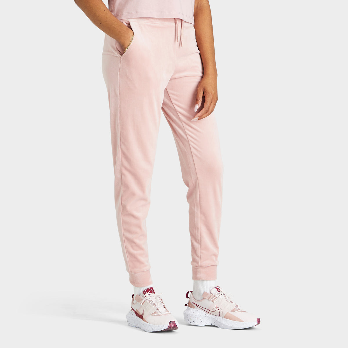 SikSilk Women s Velour Embroidered Joggers Pink JD Sports