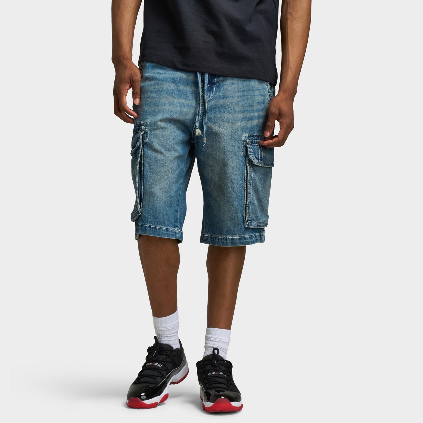 True Religion Big T Vinny Medium Wash Cargo Shorts Blue Legend