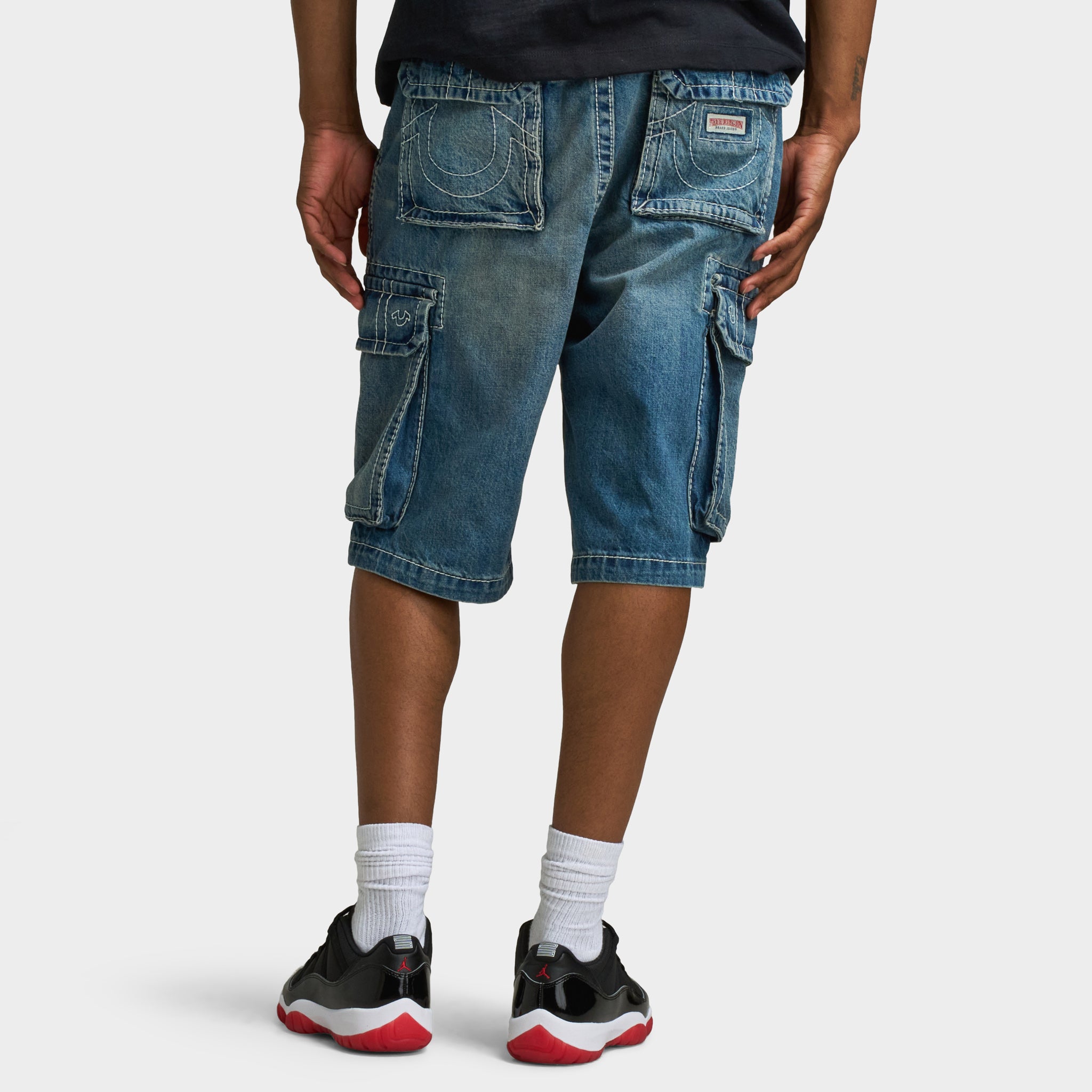 True Religion Big T Vinny Medium Wash Cargo Shorts / Blue Legend