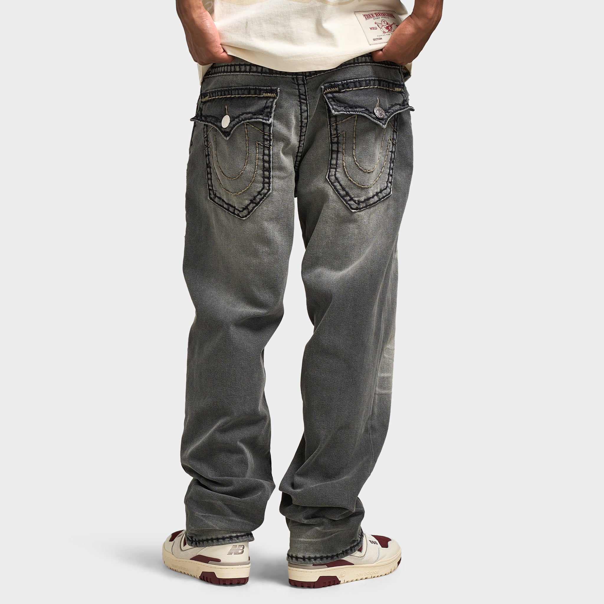 ふぁんとむ　「美品」 TRUE RELIGION flexwitme STRAIGHT FLAP GRAY/RED SUPER T STITCH MENS JEAN - Fallen Victory