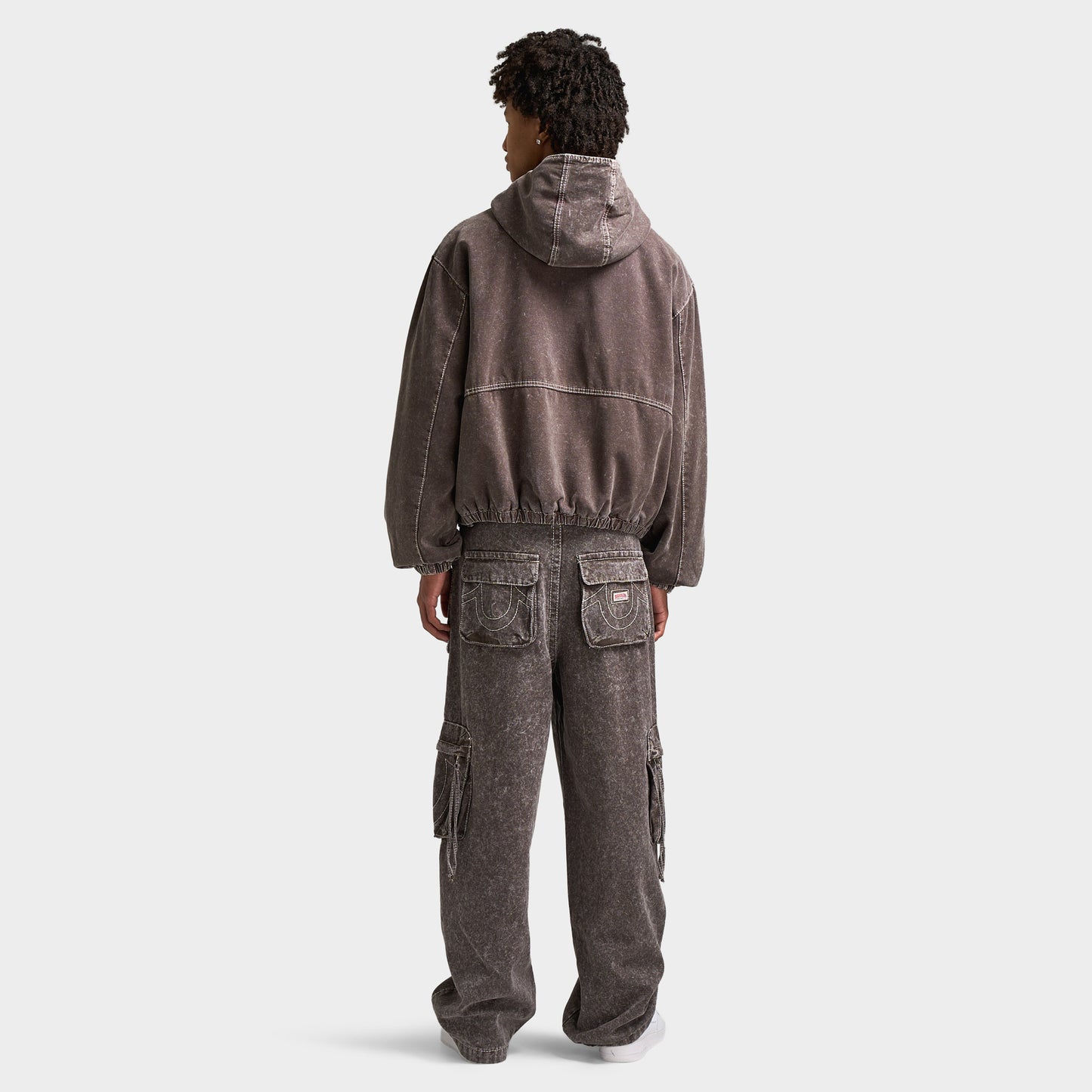 True Religion Big T Cinched Veste de travail à capuche / Marron Acid Délavé 