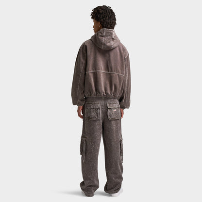True Religion Big T Cinched Veste de travail à capuche / Marron Acid Délavé 