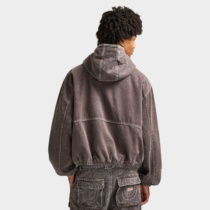 True Religion Big T Cinched Veste de travail à capuche / Marron Acid Délavé 