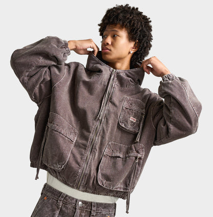 True Religion Big T Cinched Veste de travail à capuche / Marron Acid Délavé 