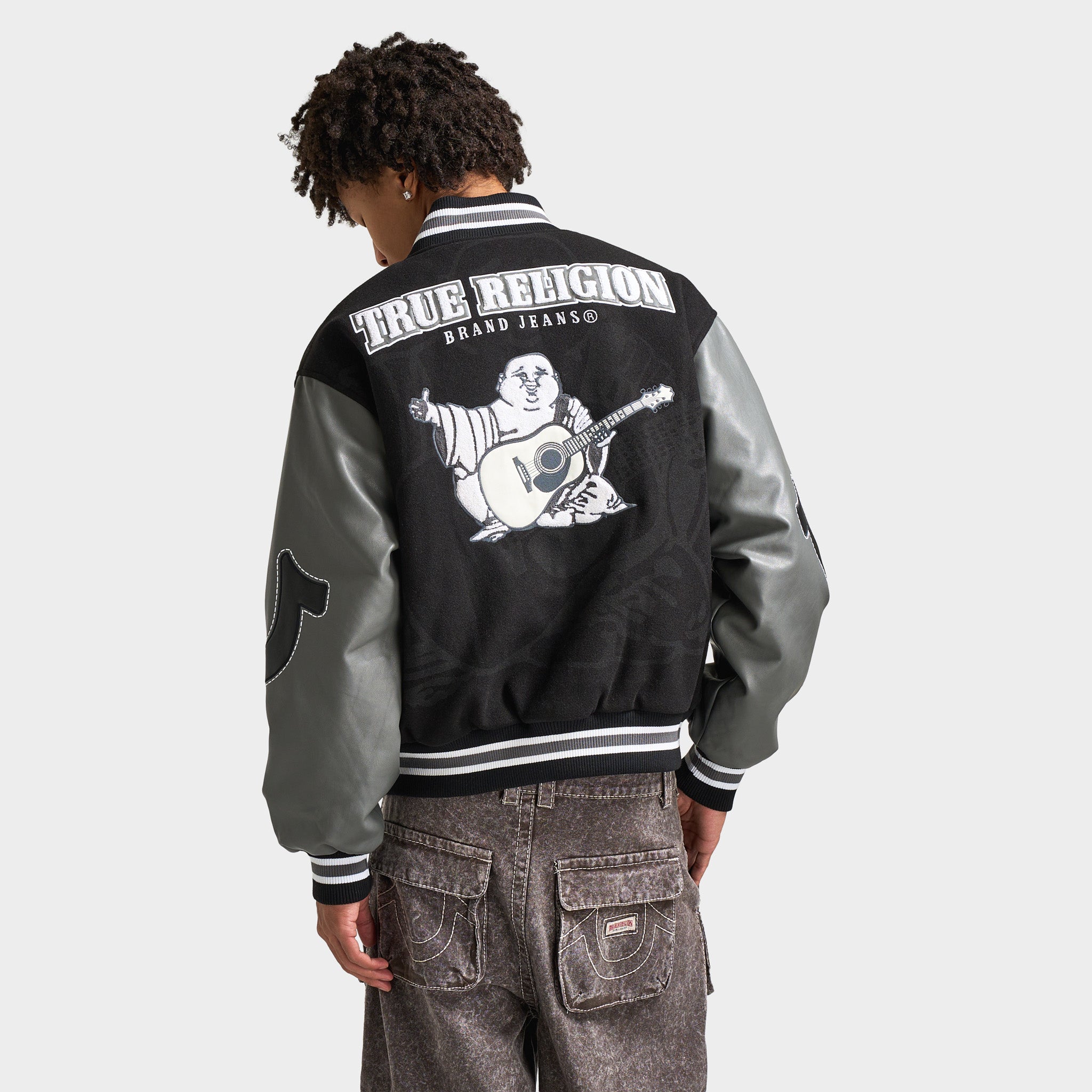 True Religion Boxy Varsity Jacket Jet Black / Granite Grey – JD Sports