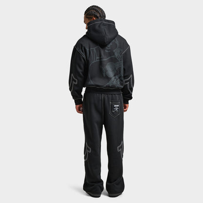 True Religion Cinched Big T Zip Up Hoodie / Jet Black