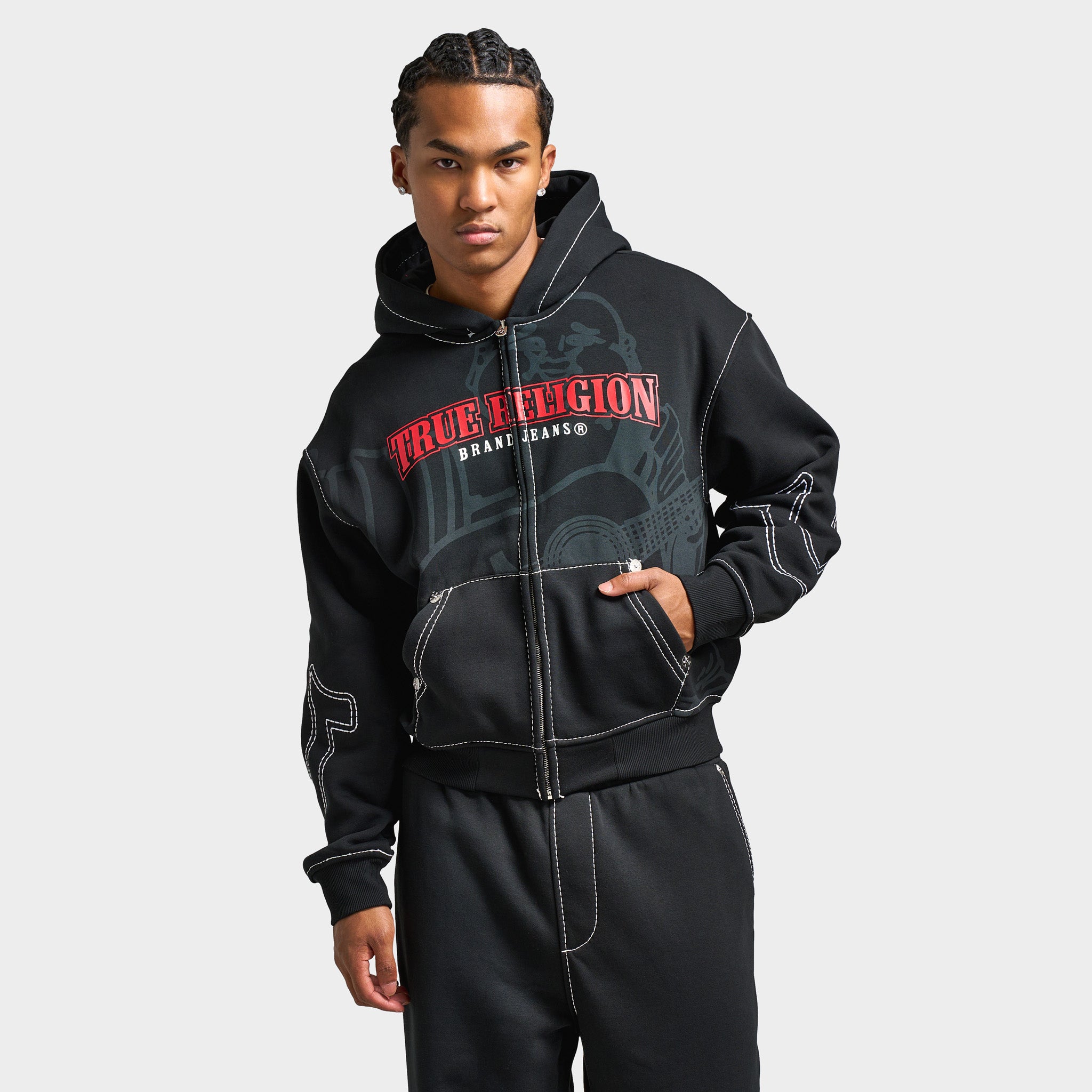 True Religion Cinched Big T Zip Up Hoodie / Jet Black – JD Sports