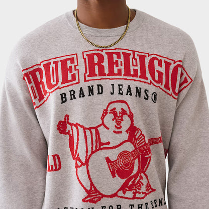 True Religion Long Sleeve Jacquard Sweater / Grey