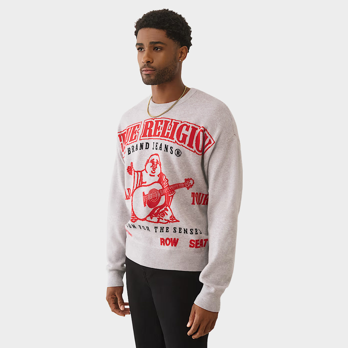 True Religion Long Sleeve Jacquard Sweater / Grey
