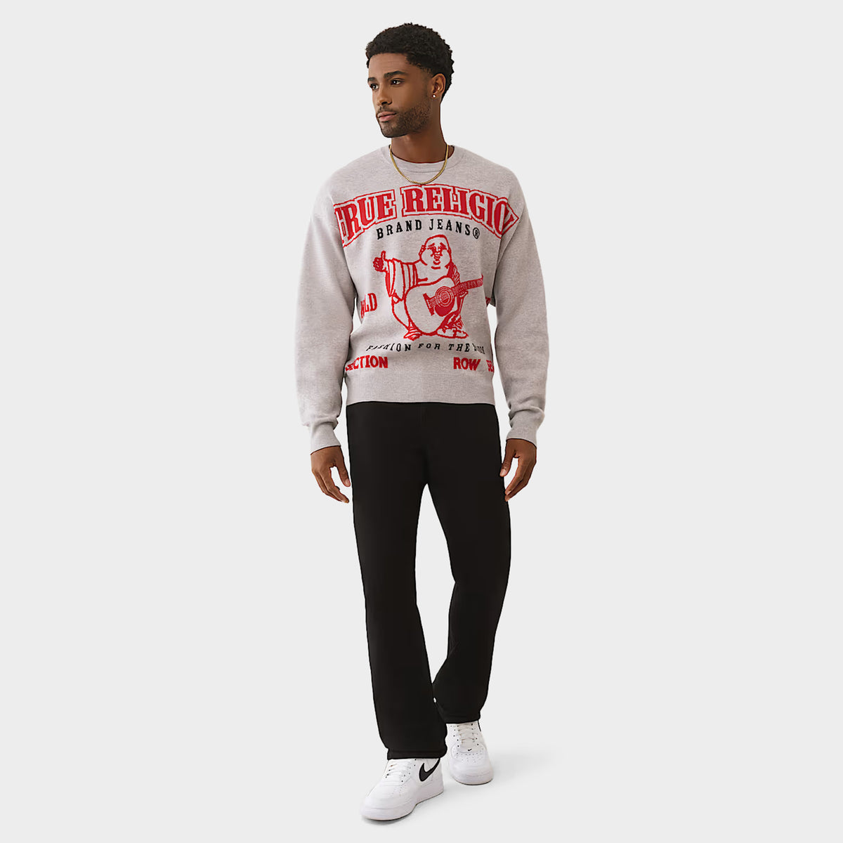 True Religion Long Sleeve Jacquard Sweater / Grey