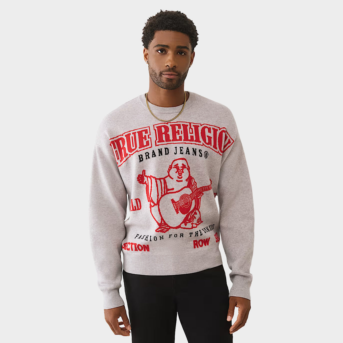 True Religion Long Sleeve Jacquard Sweater / Grey