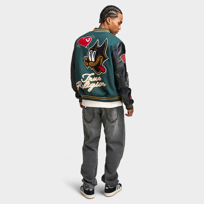True Religion Cat Lover Varsity Jacket / Green