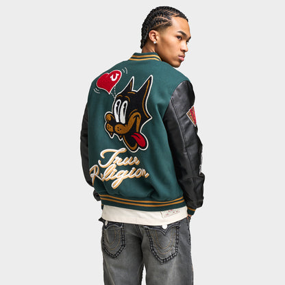 True Religion Cat Lover Varsity Jacket / Green