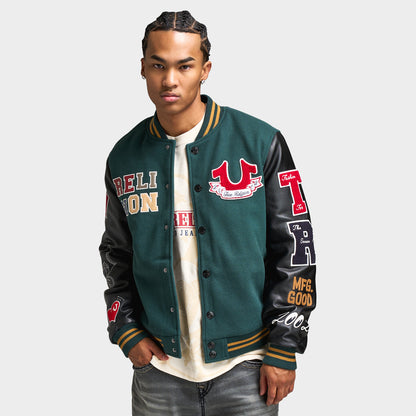 True Religion Cat Lover Varsity Jacket / Green
