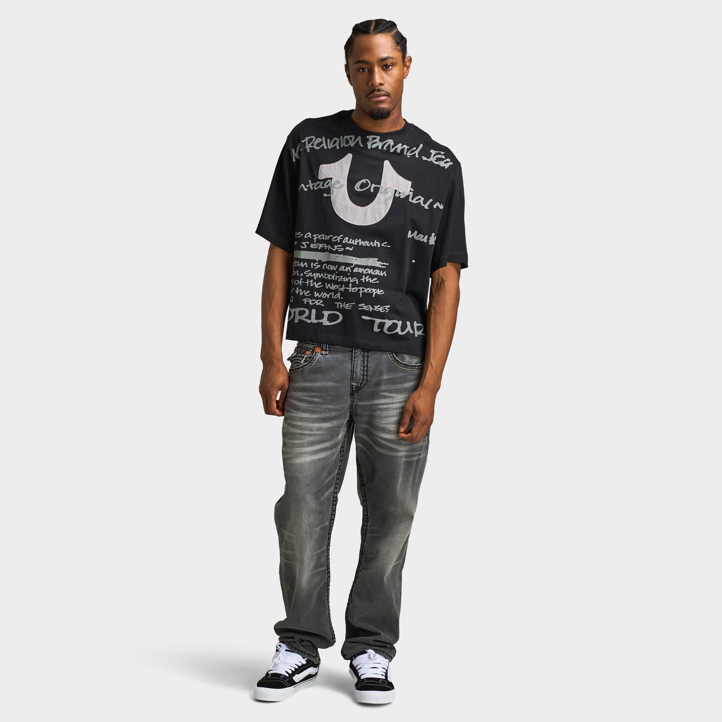 True Religion Script SS Boxy Tee / Jet Black