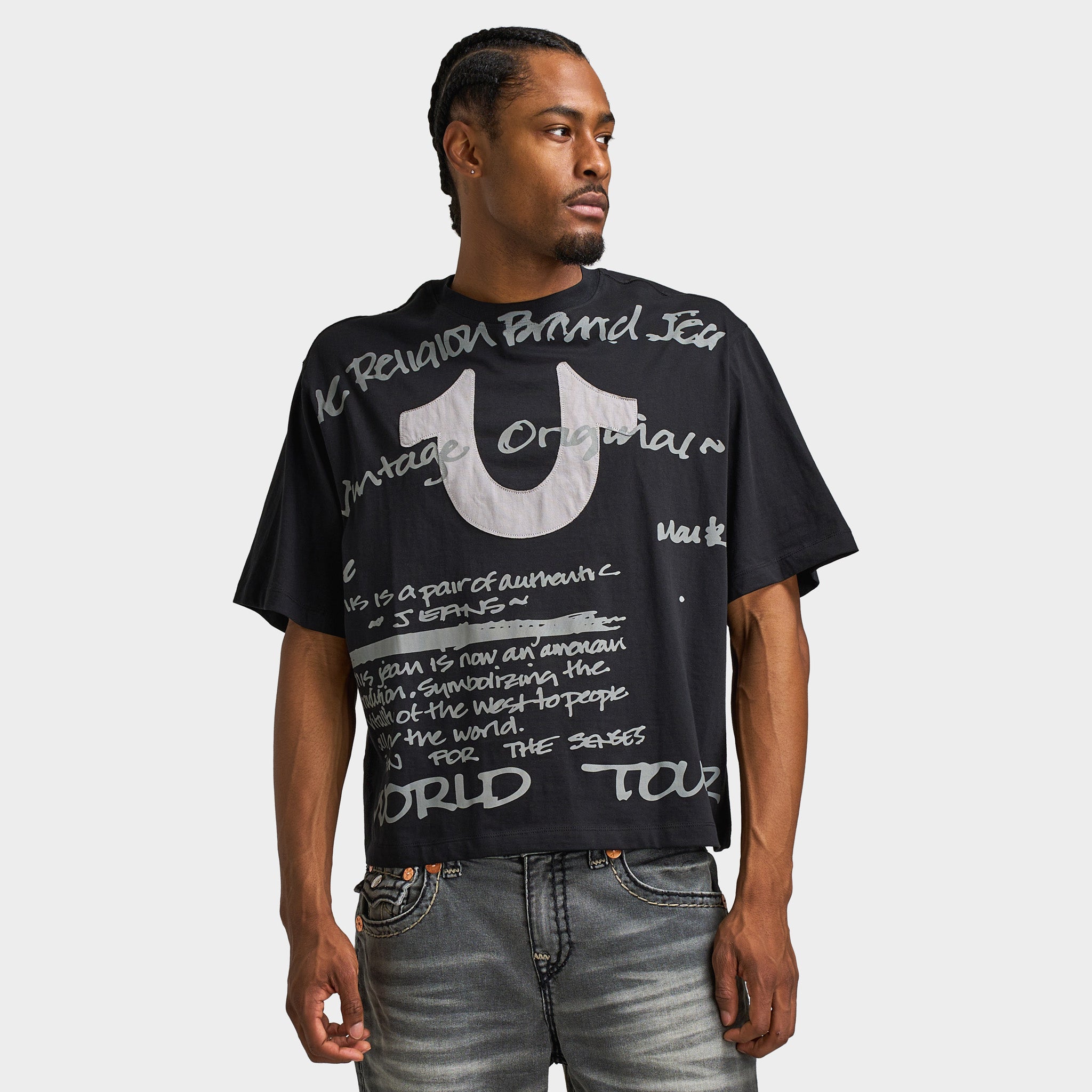 True Religion Script SS Boxy Tee / Jet Black – JD Sports
