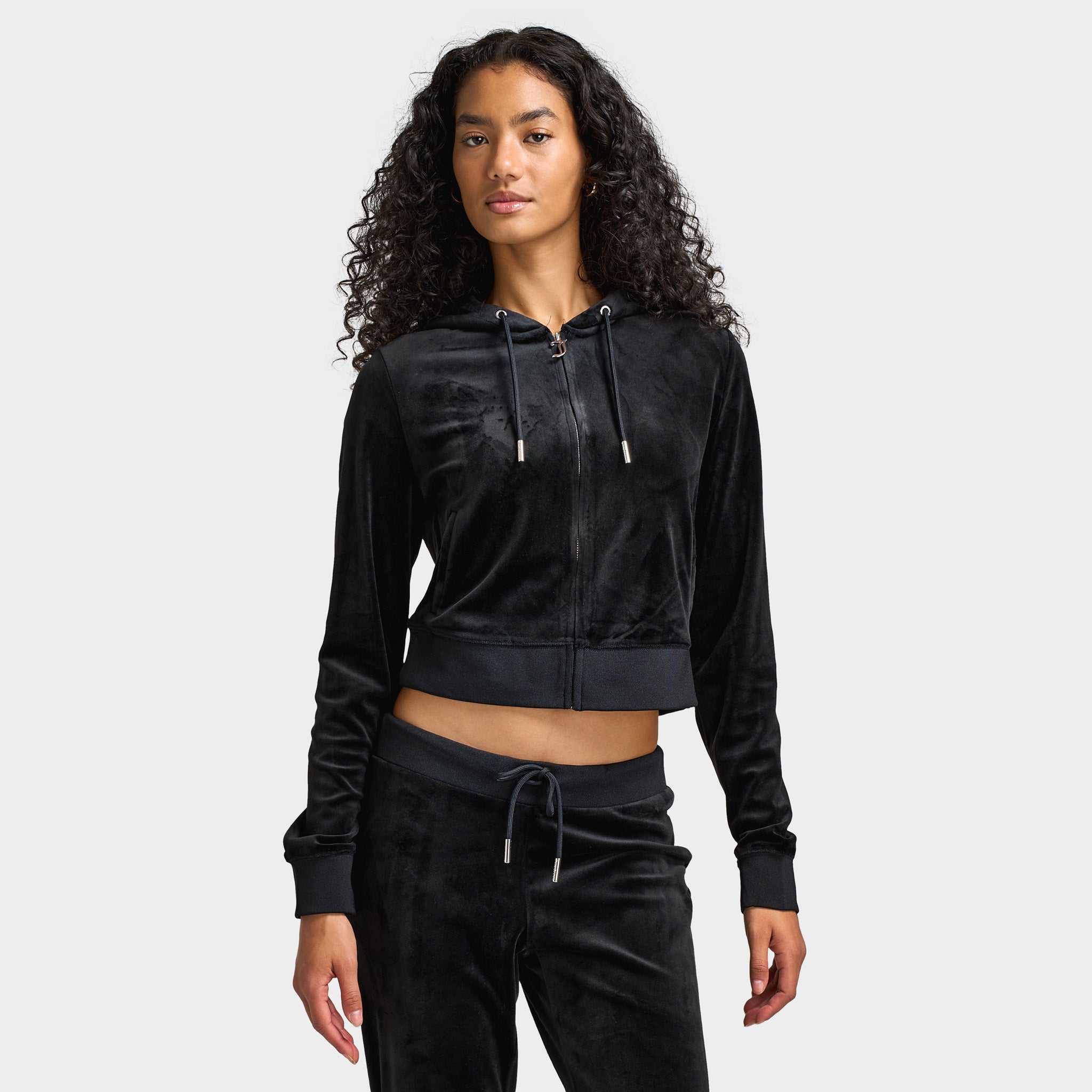 【Juicy Couture】 OG BIG BLING VELOUR HOODIE Black Liquorice Juicy Couture Women's OG Big Bling Full Zip Hoodie