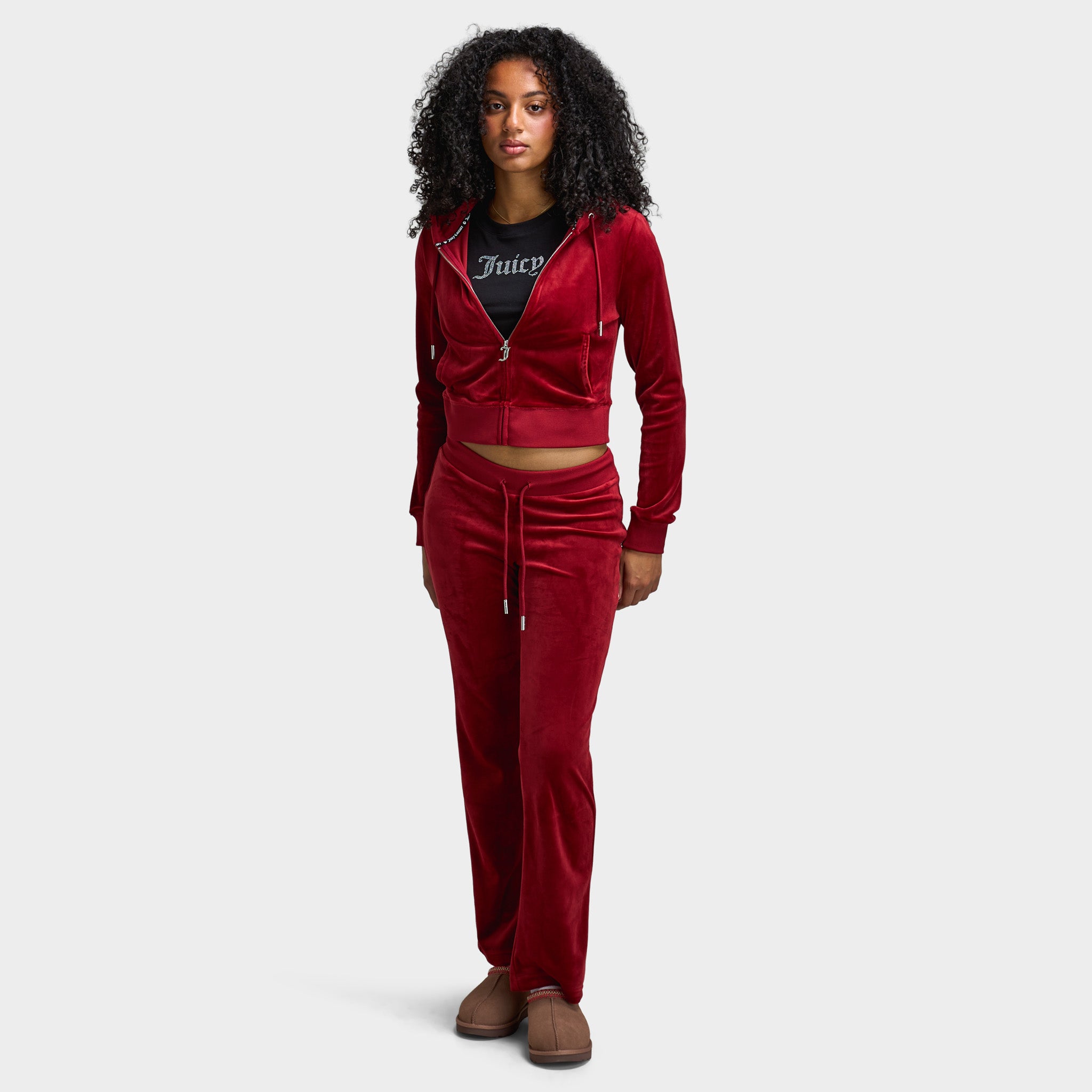 Juicy Couture Women's OG Big Bling Velour Track Pants / Red Dahlia