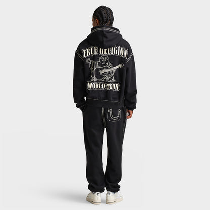 True Religion Super Quad Stitch Zip Up Hoodie / Black