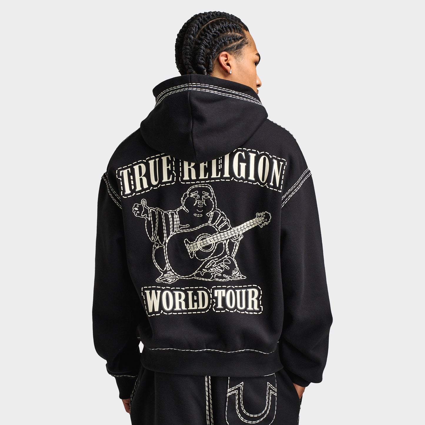 True Religion Super Quad Stitch Zip Up Hoodie / Black
