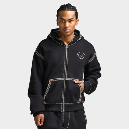 True Religion Super Quad Stitch Zip Up Hoodie / Black